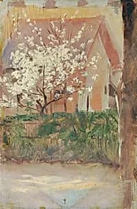 Weißblühender Baum im Vorgarten by Otto Friedrich