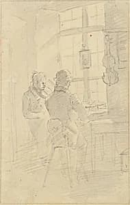 Zwei Männer Violine spielend by Friedrich August Mathias Gauermann