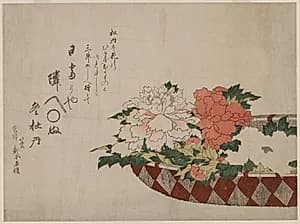 Basket of Peonies by Katsushika Hokusai (Japanese, 1760–1849)