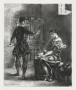 Hamlet:  Hamlet and Ophelia by Eugène Delacroix (French, 1798–1863)