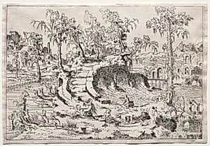 Landscape with Putti by Léon Davent (French)