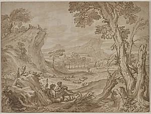 Landscape with Shepherds by Domenico I Piola (Italian, 1627–1703)