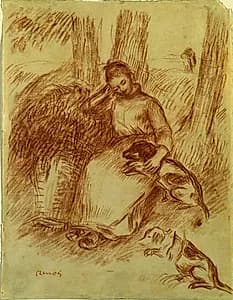 Peasant Girl with Dog by Pierre-Auguste Renoir (French, 1841–1919)