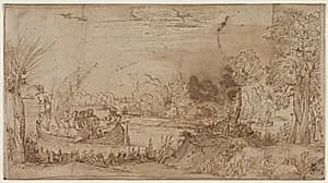 River Landscape with Boats