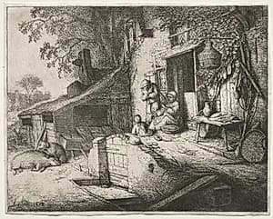 The Woman Spinning by Adriaen van Ostade (Dutch, 1610–1684)