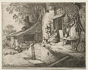 The Woman Spinning by Adriaen van Ostade (Dutch, 1610–1684)