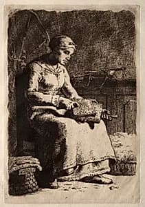 Woman Carding Wool