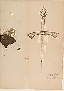 Drawing of Two Medieval Swords by Mariano Fortuny Marsal