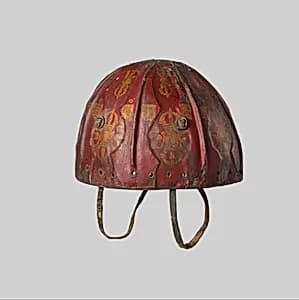 Leather Helmet with Auspicious Symbols by Unknown Artist