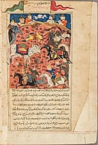 Manuscript pages showing battle scenes by Unknown Artist