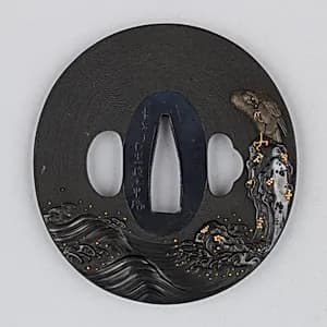 波濤に岩上鷹図大小 Sword Guard (<i>Tsuba</i>) by 石黒政常 Ishiguro Masatsune