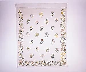 Enbroidered bed curtain by Sarah Noyes Chester