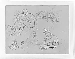 Study of Clouds; Two Female Nudes (after Michelangelo?); Two Half-length Female Portraits; Equestrian Figure with Two Men (from Sketchbook) by Thomas Sully