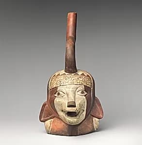 Bottle with fox head by Moche artist(s)