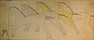 Maffet Ledger: Man with Gun, Four Horses by Unknown Artist