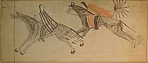 Maffet Ledger: Two Mounted Indians by Unknown Artist