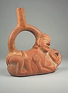 Stirrup Spout Bottle with Couple by Unknown Artist