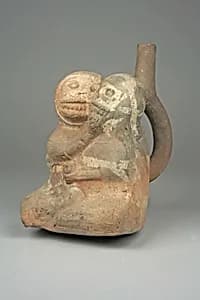 Stirrup Spout Bottle with Couple by Unknown Artist