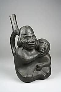 Stirrup Spout Bottle with Couple by Unknown Artist