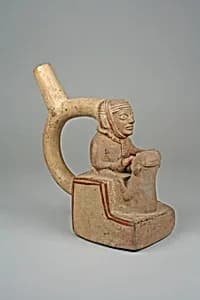 Stirrup Spout Bottle with Couple by Unknown Artist