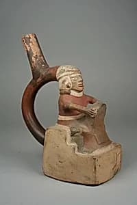 Stirrup Spout Bottle with Couple by Unknown Artist
