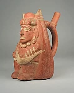 Stirrup Spout Bottle with Figure by Unknown Artist