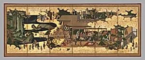 邸内遊楽図屏風|Amusements in a Mansion by Unknown Artist