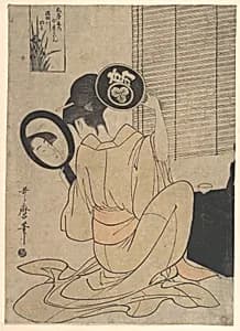 Takashima Ohisa Using Two Mirrors to Observe Her Coiffure by Kitagawa Utamaro
