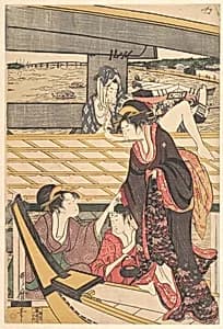 Pleasure Parties in Boats on the Sumida River under the Ryogoku Bridge by Kitagawa Utamaro