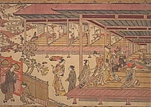 A Man Standing Outside the Gate of a Large House by Okumura Masanobu