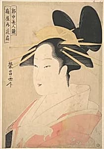 Large Head and Bust Portrait of the Oiran Hanaogi of Ogiya. by Chōkōsai Eishō|Yamaguchiya Chūsuke
