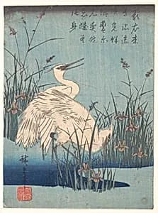 Egret in Iris and Grasses by Utagawa Hiroshige