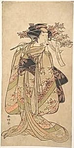 The First Nakamura Tomijuro as a Woman Walking Toward the Left by Katsukawa Shunkō