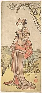 Iwai Kiyotaro as a Woman Standing under a Plum Tree by Katsukawa Shunkō