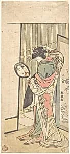 A Courtesan Looking at Her Reflection in a Hand Mirror by Katsukawa Shun'ei 勝川春英