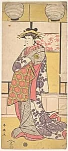 Nakayama Tatezo as a Courtesan Standing, Facing Toward the Left by Katsukawa Shun'ei 勝川春英
