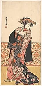 Nakamura Riko as Richly Clad Courtesan Standing in a Room by Katsukawa Shunshō　勝川春章