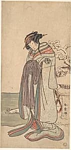 The Third Segawa Kikunojo as a Courtesan Standing in the Snow by Katsukawa Shunshō　勝川春章