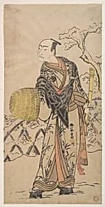 The First Nakamura Nakazo as a Komuso Standing in the Snow by a Fence by Katsukawa Shunshō　勝川春章