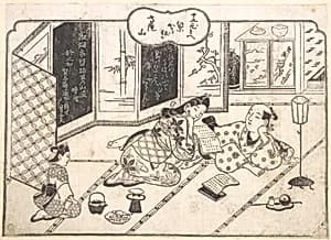 Go to Takaoyama to see Maple Leaves having Twelve Points by Hishikawa Moronobu 菱川師宣