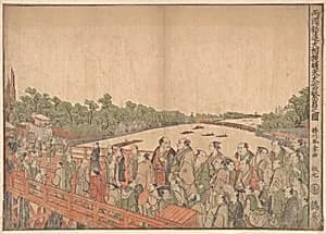 Ryogoku Kanjin Ōsumō sei-ten oatari hanjo no zu by Katsukawa Shunshō　勝川春章