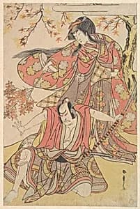 Segawa Kikunojo III as a Woman Standing under a Maple Tree in the Autumn by Katsukawa Shunshō　勝川春章