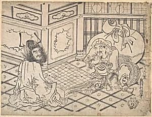 Daikoku and Shoki Playing Chess by Okumura Toshinobu