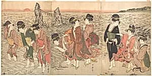 Women Worshipping the Rising Sun between the Twin Rocks at Ise by Kitagawa Utamaro