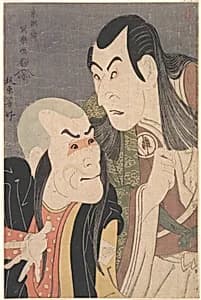 Sawamura Yodogorō II and Bandō Zenji as Kawatsura Hōgen and Onisadobō in the Play "Koinyōbō Somewake Tazuna" by Tōshūsai Sharaku