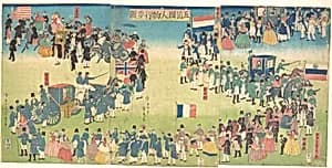 Procession of People from Five Countries: Holland, Russia, France, England and America by Utagawa (Gountei) Sadahide
