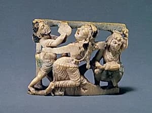 Panel of a Portable Buddhist Shrine with Dancer and Musician Celebrants by Unknown Artist