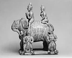 Elephant with Two Riders and Four Grooms by Unknown Artist