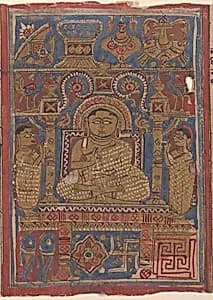 A Tirthankara and the Eight Auspicious Symbols; Page from a Dispersed Kalpa Sutra (Jain Book of Rituals) by Unknown Artist