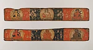 Pair of Manuscript Covers: Prajnaparamita Flanked by Bodhisattvas (above); Vajrasattva(?) Flanked by Bodhisattvas (below) by Unknown Artist